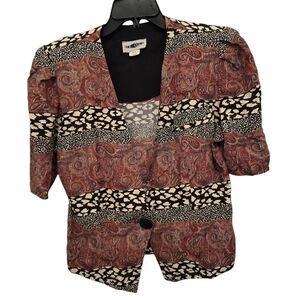 D.B. Cole Brown/Brick, Cream And Black One Button Closure Top